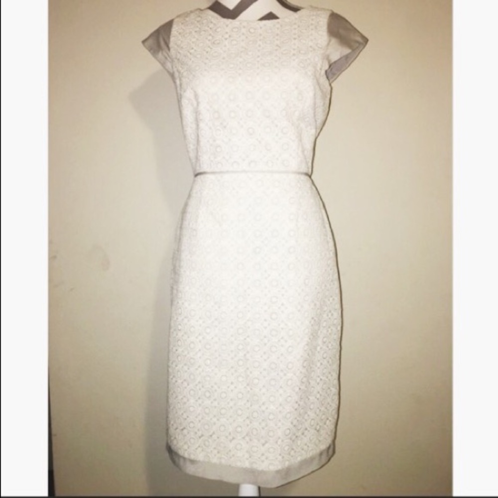 Cremieux Sheath Gray and White Lace Dress
